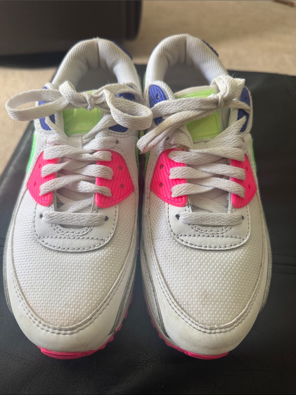 Nike Air Max White Sneakers with Neon Pink, Lime Green & Royal Blue Accents